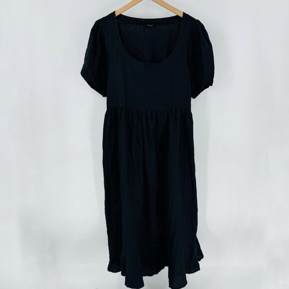 Quince Black 100% European Linen Maternity Midi Dress XL Puff Sleeve - Picture 1 of 10